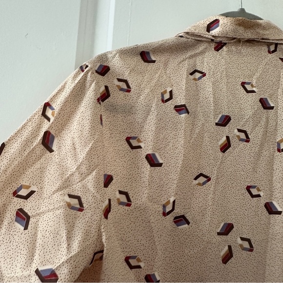 Vintage 80s Personal Beige Geometric Pattern Blouse Long Sleeves Women’s Size 12 - Picture 9 of 16